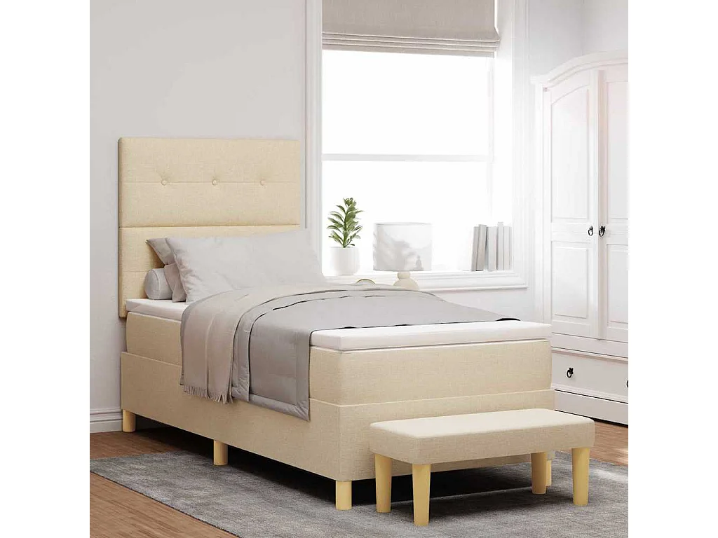 Cama tipo Box Spring con colchón Crema 90 x 190 cm tela