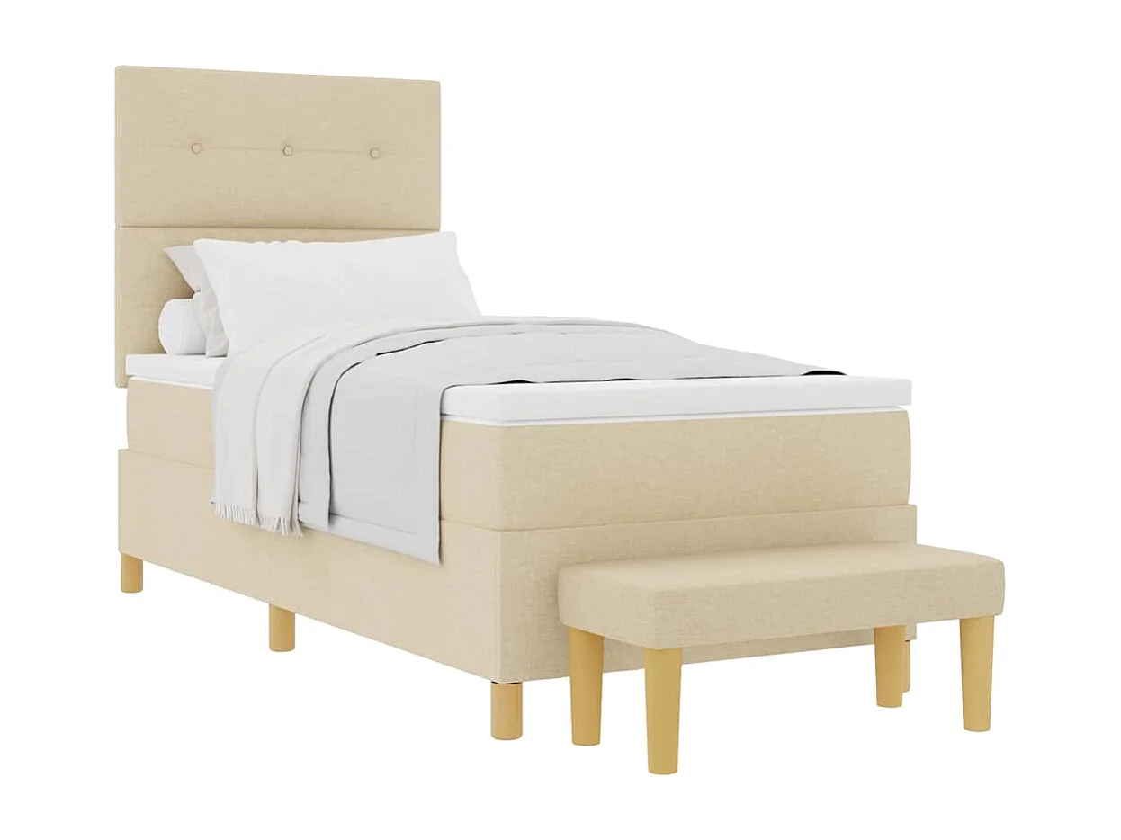 Cama tipo Box Spring con colchón Crema 90 x 190 cm tela