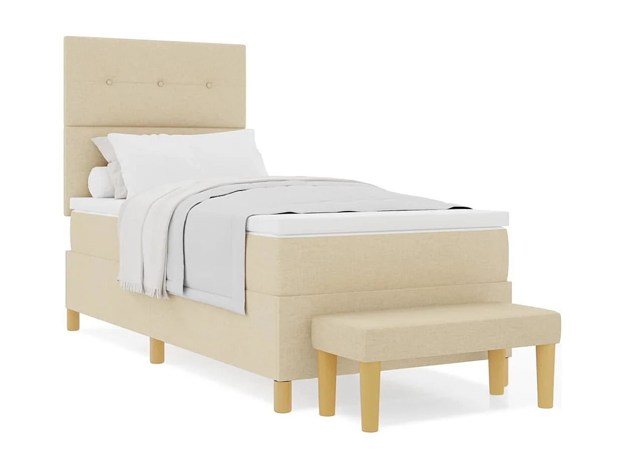 Cama tipo Box Spring con colchón Crema 90 x 190 cm tela