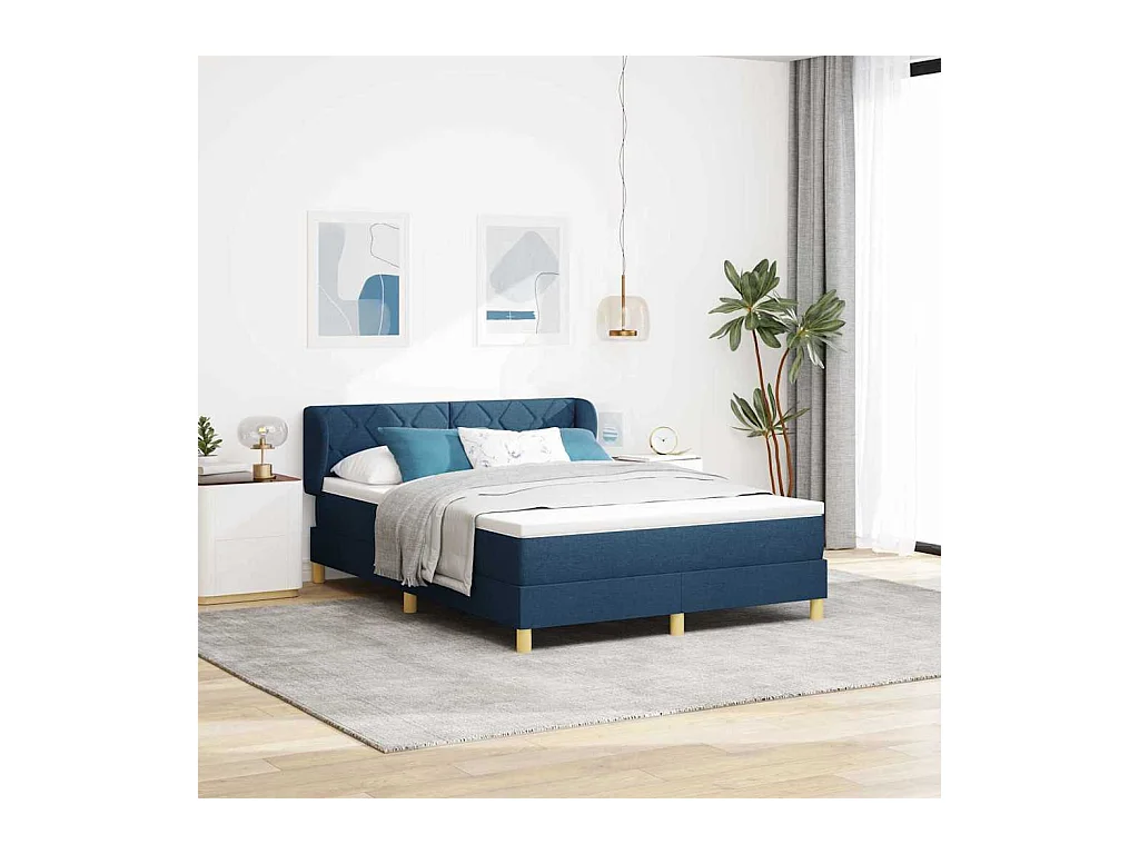 Cadre de lit avec Matelas Crème 90x200 cm Tissu Bleu