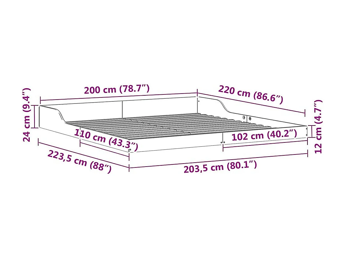 Cadre de lit Marron 200 x 220 cm Bois massif en pin
