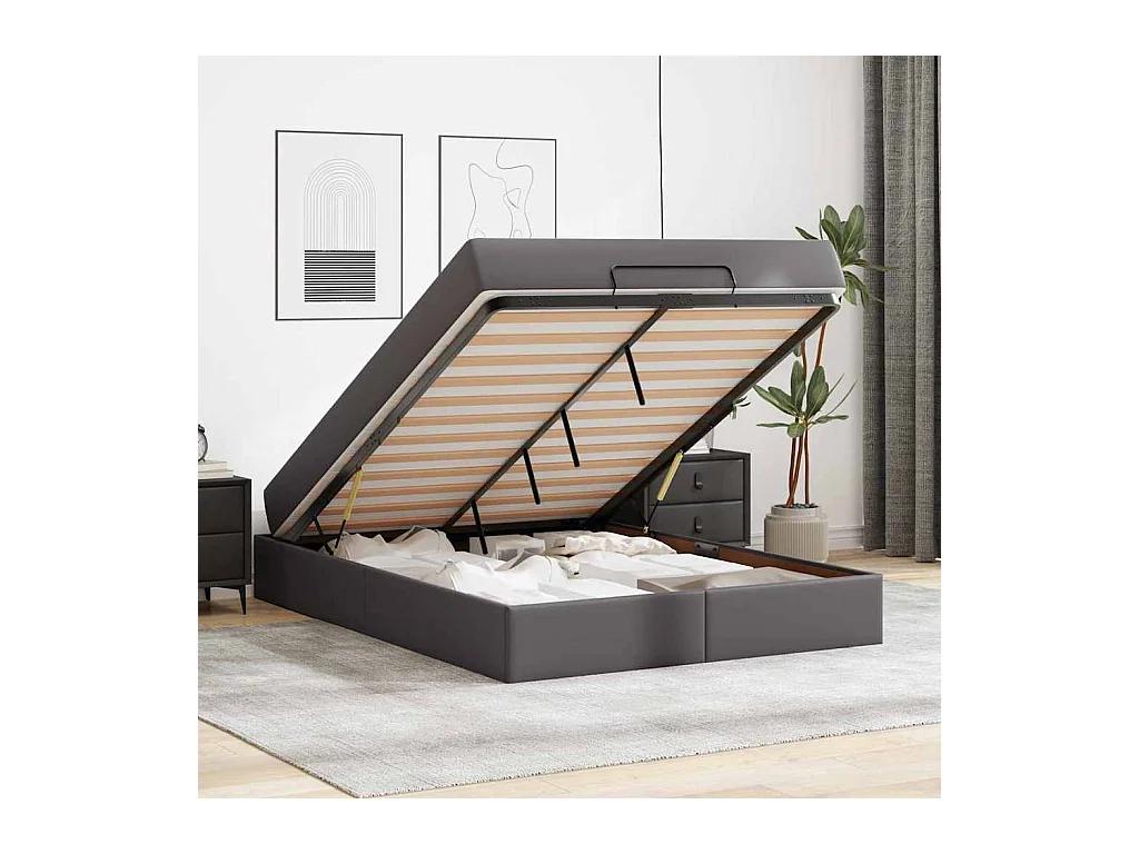 Cadre de lit avec matelas Gris 140 x 190 cm Faux cuir