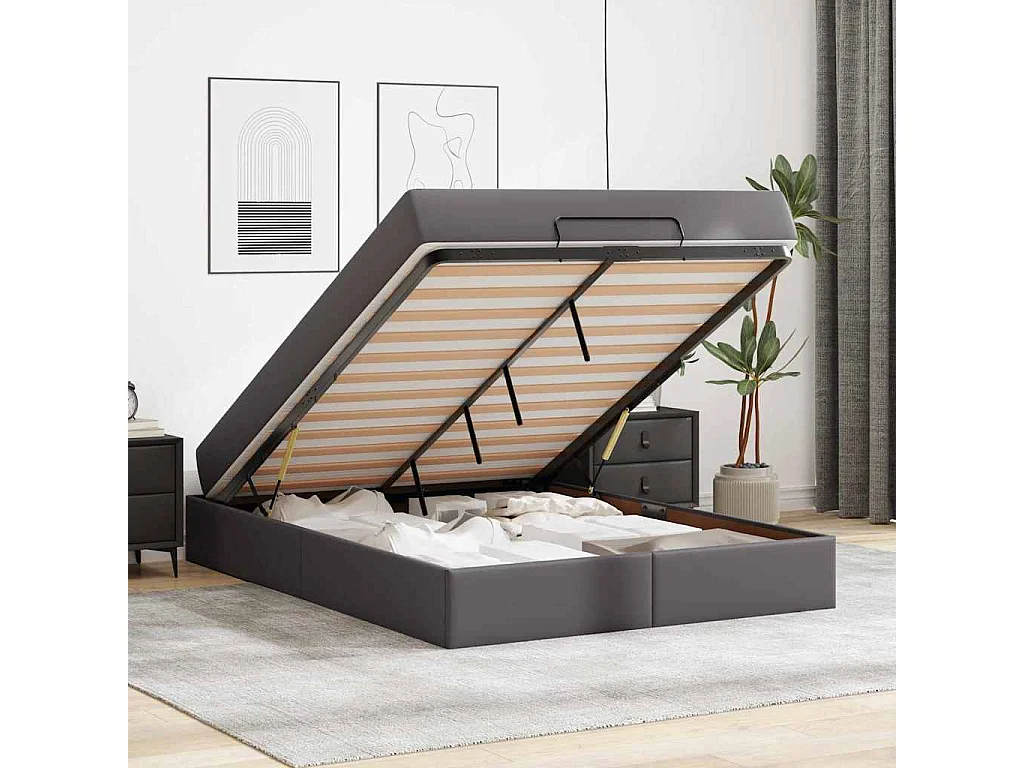 Cadre de lit avec matelas Gris 140 x 190 cm Faux cuir