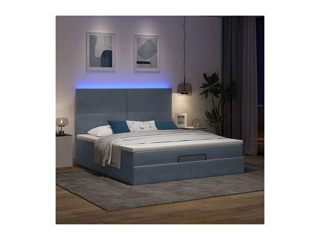 Cadre de lit ottoman avec matelas gris foncé 160x200cm velours
