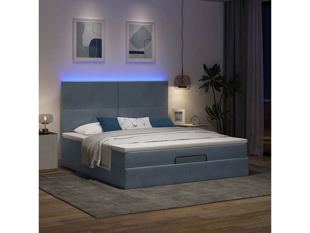 Cadre de lit ottoman avec matelas gris foncé 160x200cm velours