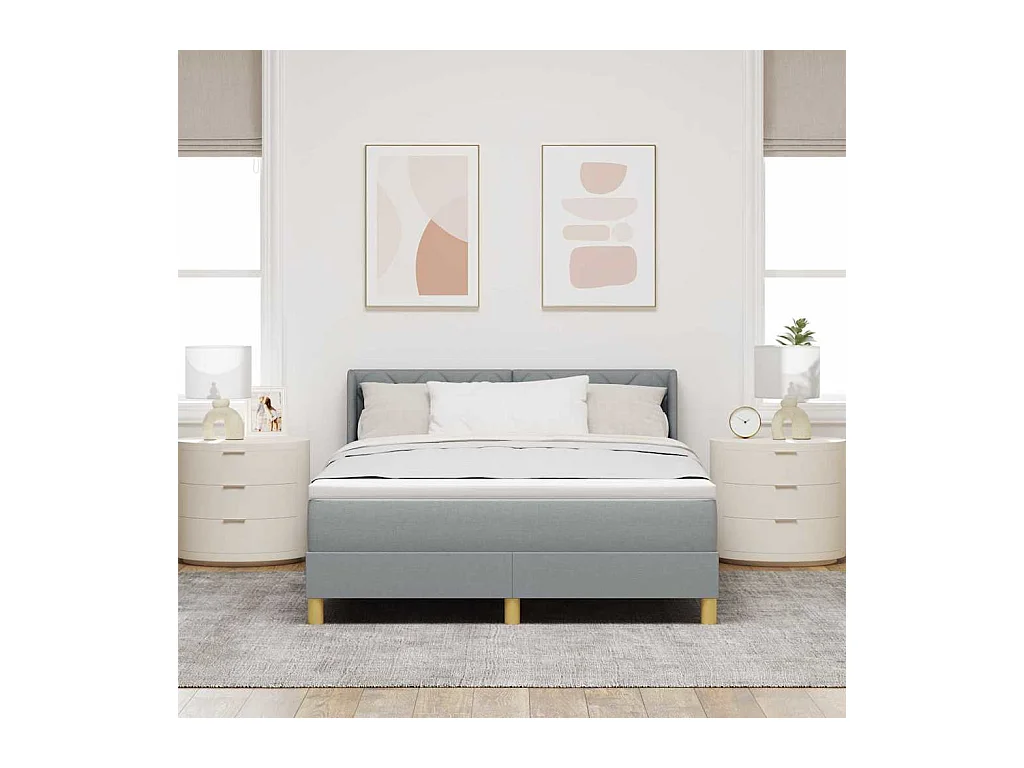 Cadre de lit avec matelas Gris clair 140 x 200 cm tissu