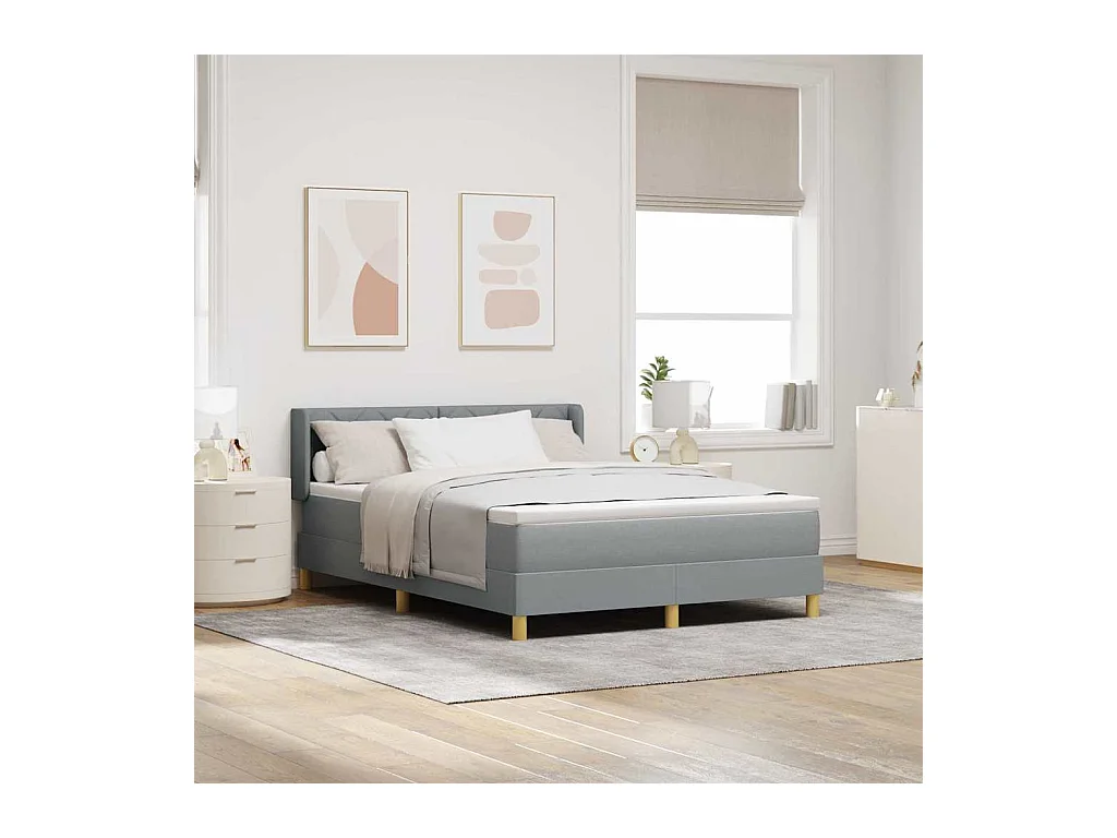Cama con Somier con colchón Gris claro 140 x 200 cm tela