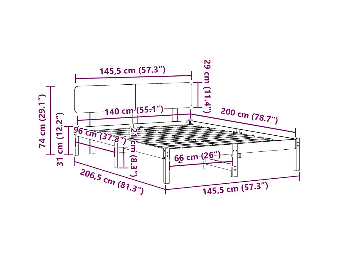 Cadre de lit avec tête de lit Naturel 140 x 200 cm