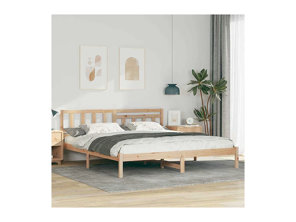 Bedframe met hoofdeinde Bruin 180 x 200 cm Massief grenenhout