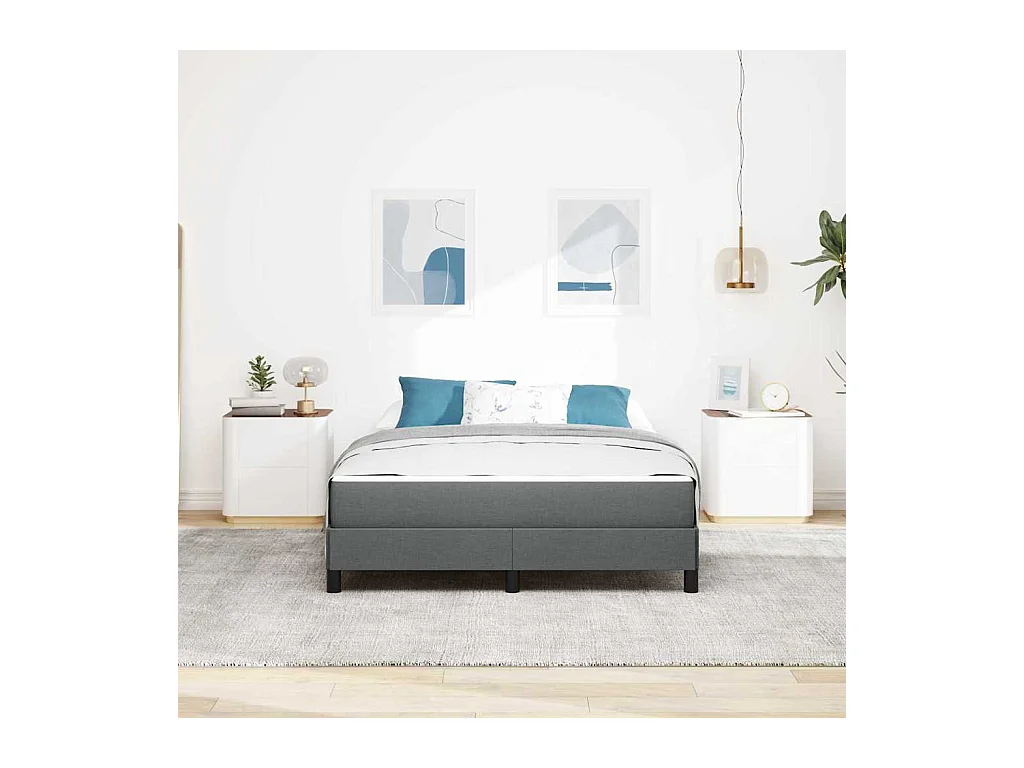 Cama tipo Box Spring con colchón Gris oscuro 140 x 190 cm tela