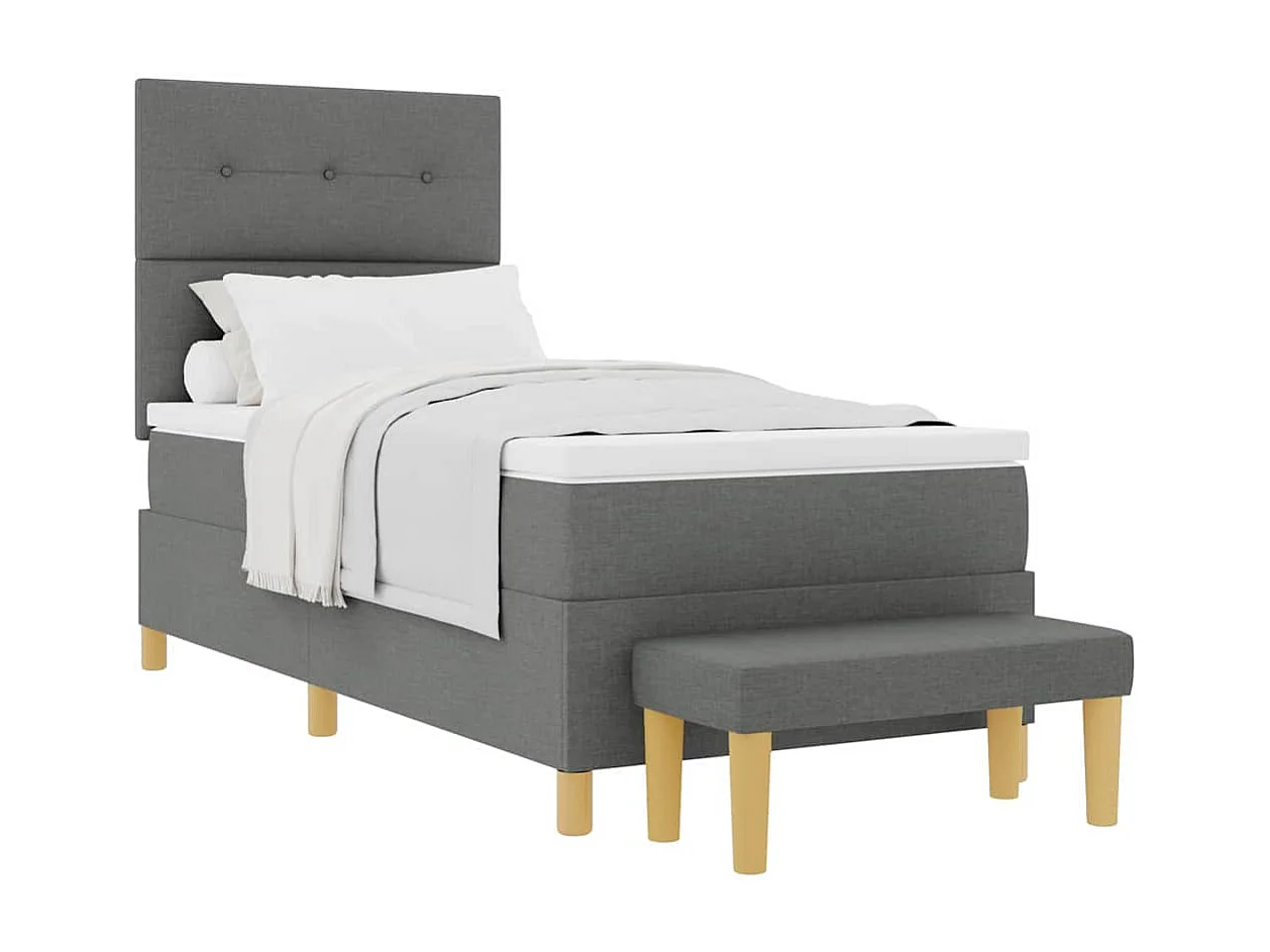Cadre de lit avec matelas Gris foncé 90 x 190 cm tissu