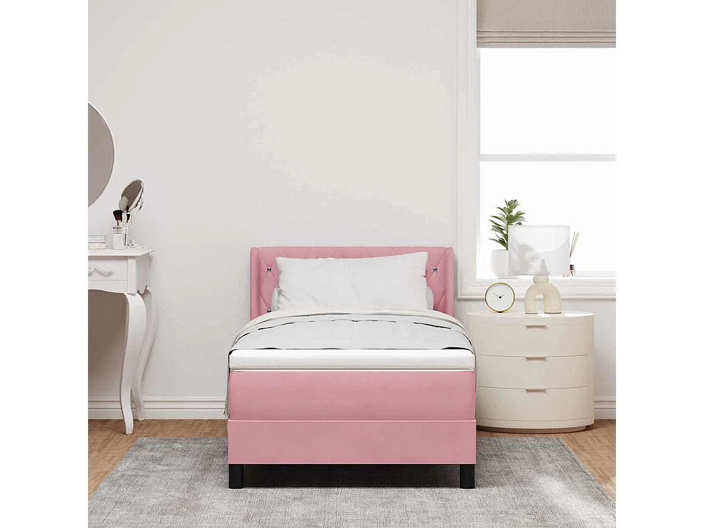 Cama con Somier y Colchón Negra 100x200 cm Terciopelo Rosa