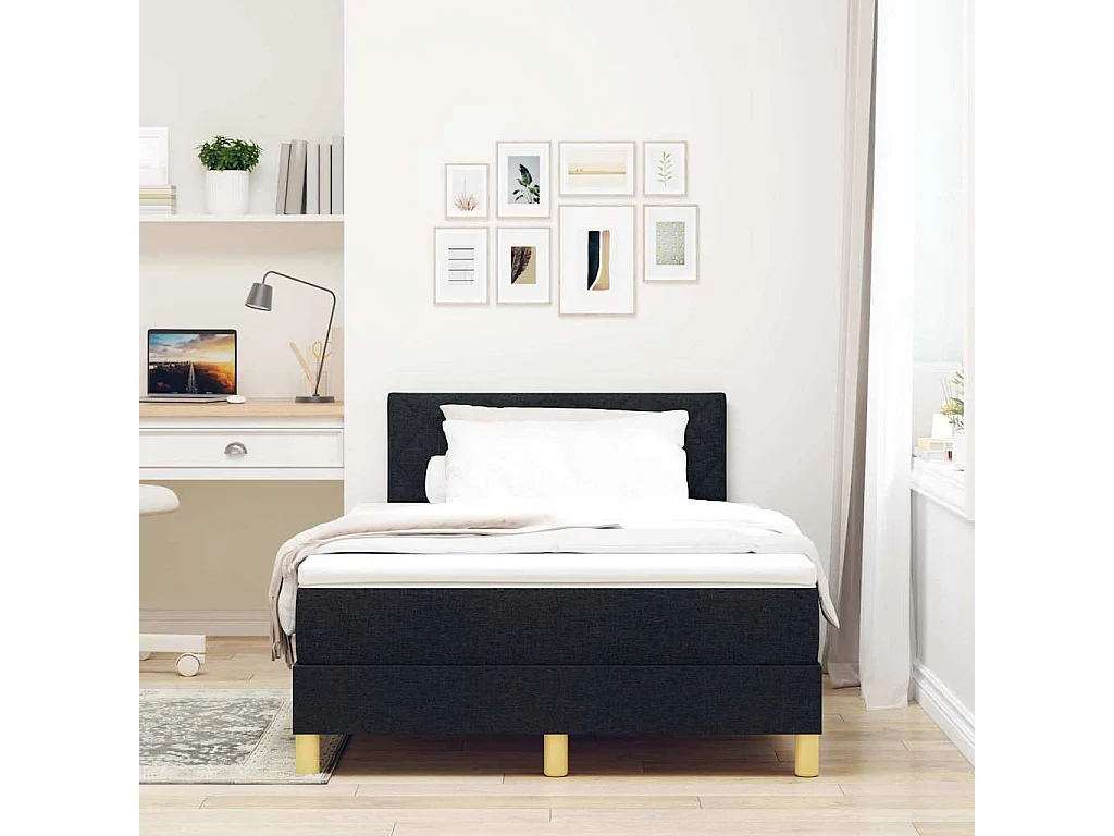Cama box spring con colchón con colchón Negro 120 x 190 cm tela