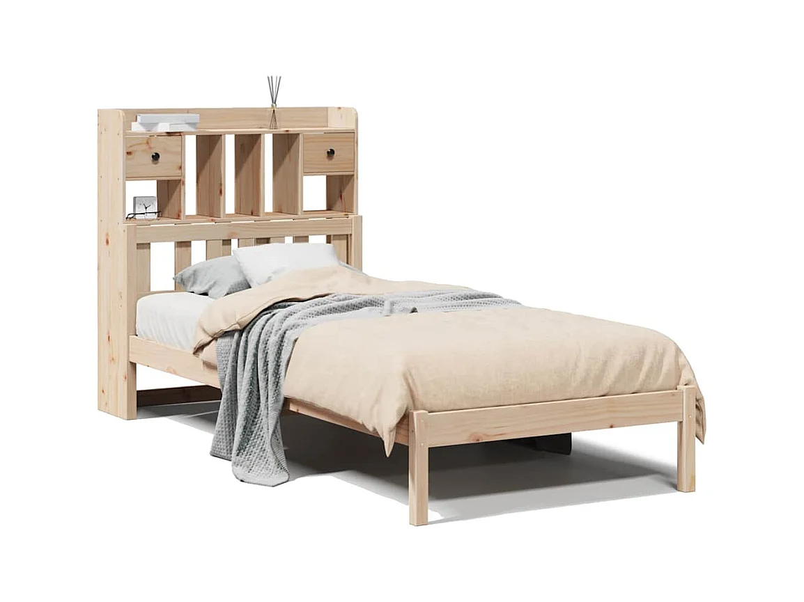 Lit bibliothèque sans matelas 90x190 cm bois de pin massif