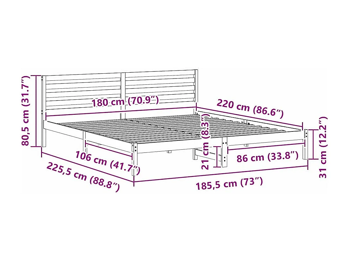 Cadre de lit Blanc 180 x 220 cm Bois massif en pin