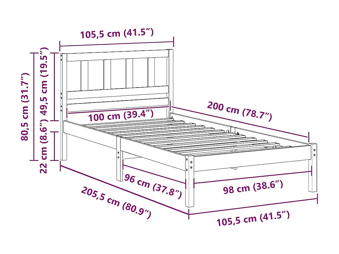 Cadre de lit Marron 100 x 200 cm Bois massif en pin