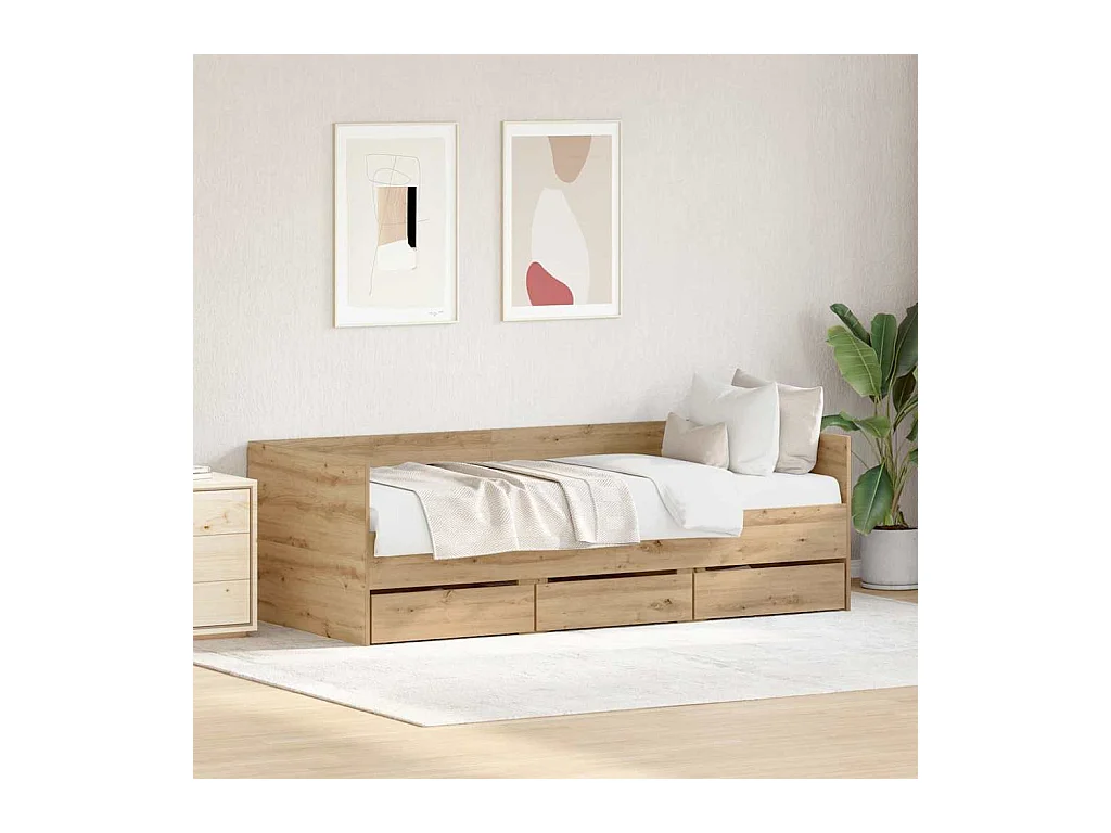 Dagbed Frame met Laden artisanaal eikenkleurig 90 x 190 cm