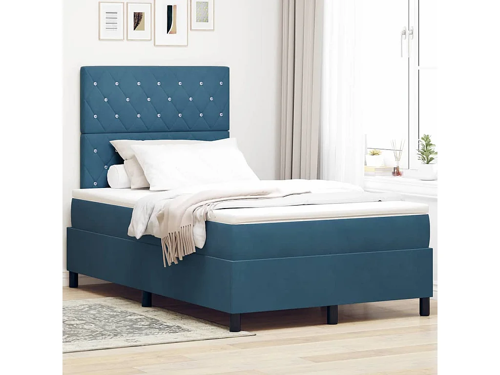 Cadre de lit avec matelas Bleu foncé 120 x 200 cm Velours