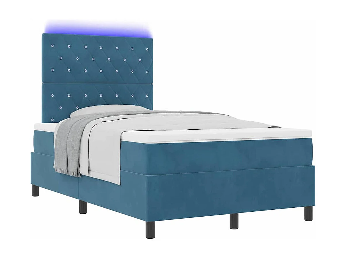 Cadre de lit avec matelas Bleu foncé 120 x 200 cm Velours
