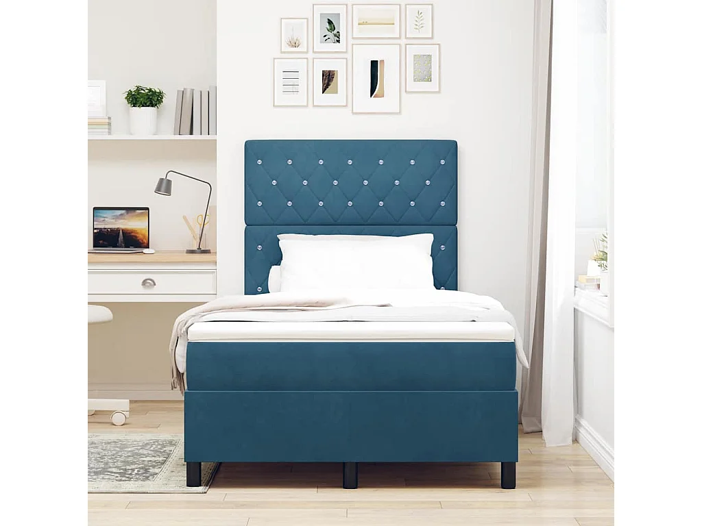 Cadre de lit avec matelas Bleu foncé 120 x 200 cm Velours