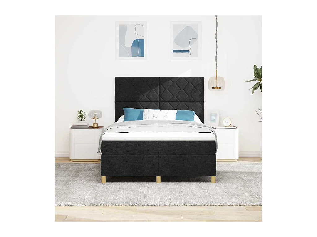Cadre de lit avec tête de lit Noir 140 x 200 cm tissu