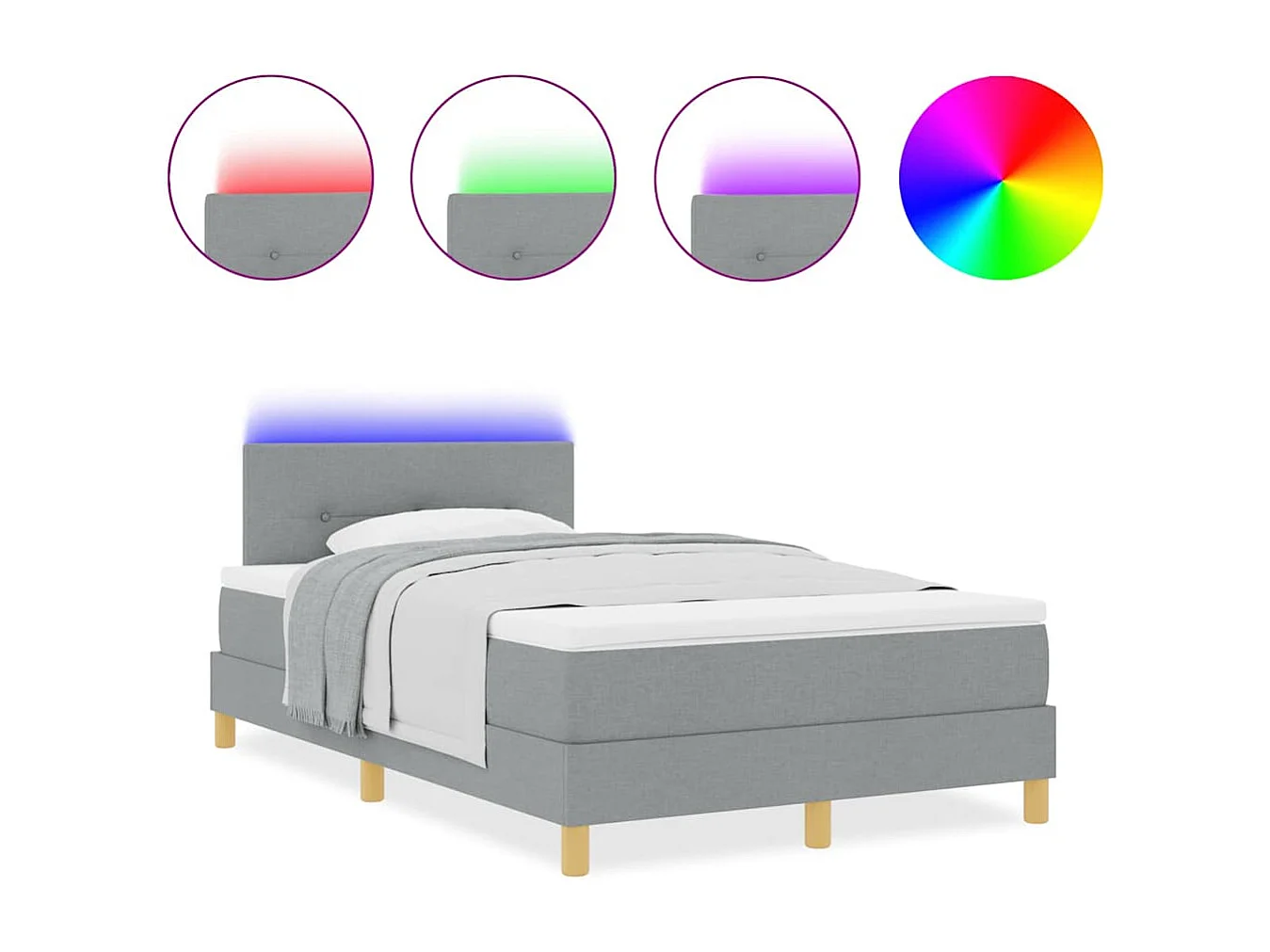 Cama tipo Box Spring con colchón Gris claro 120 x 200 cm tela