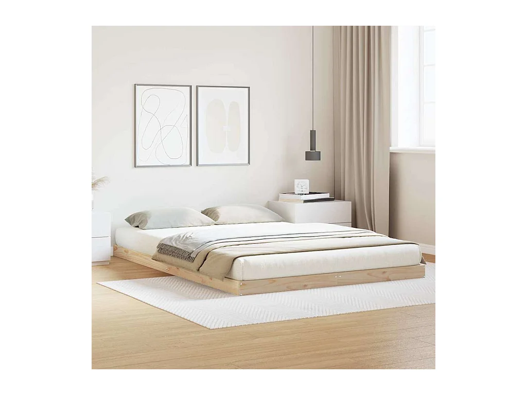 Cadre de lit surélevé Naturel 160 x 210 cm Bois de pin massif
