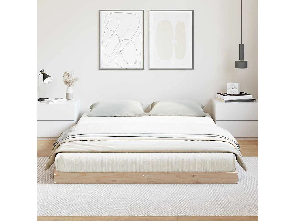 Cadre de lit surélevé Naturel 160 x 210 cm Bois de pin massif
