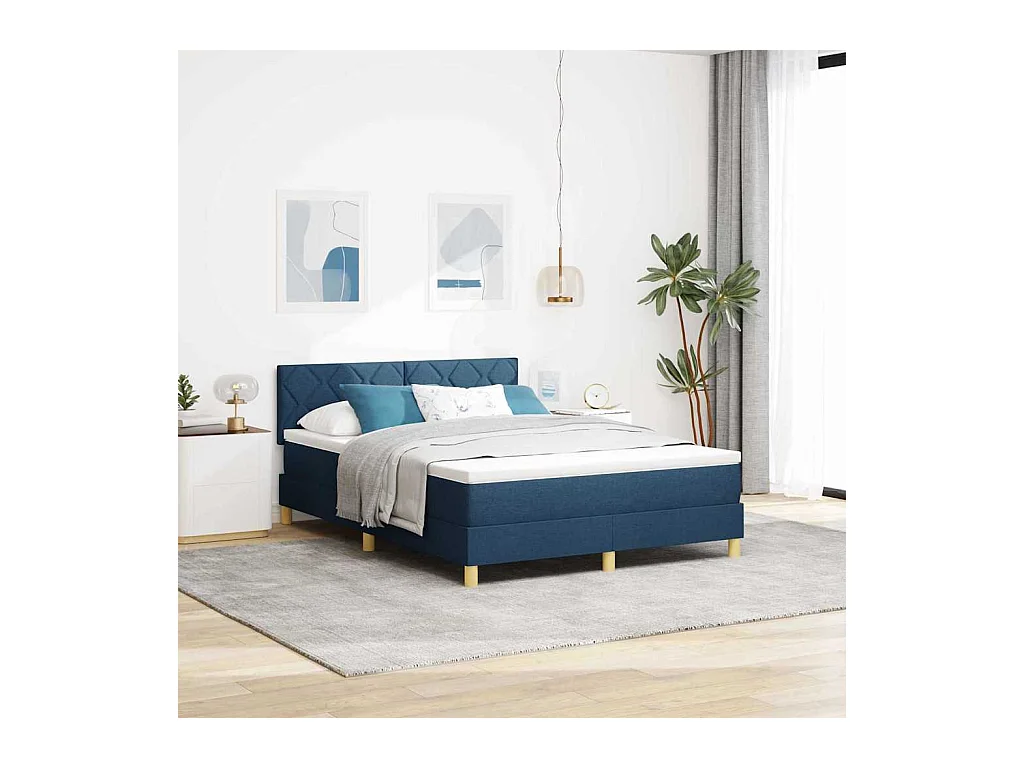Cadre de lit avec matelas Bleu 160 x 200 cm tissu