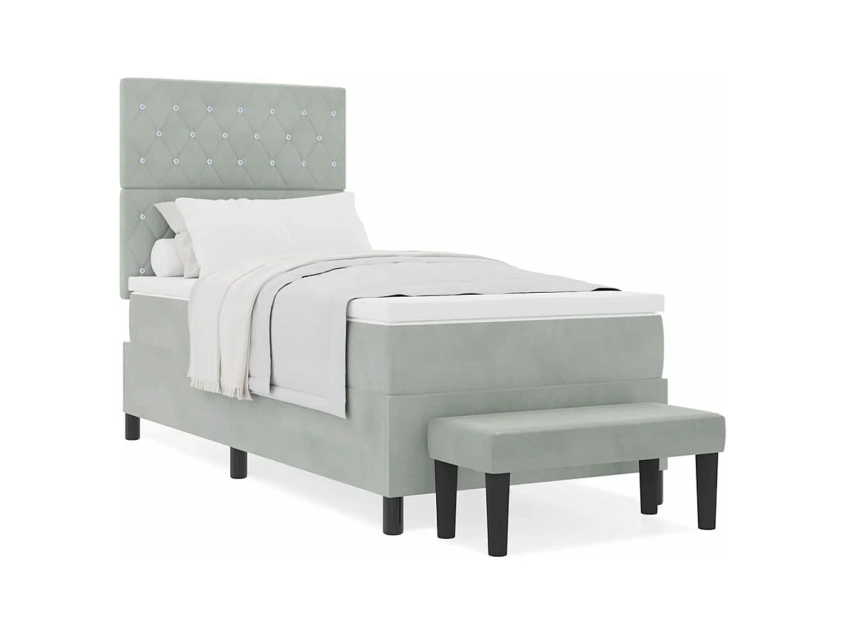 Cadre de lit avec matelas Gris clair 90 x 190 cm Velours