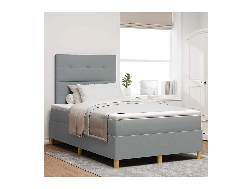 Cama tipo Box Spring con cabecera Gris claro 120 x 200 cm tela