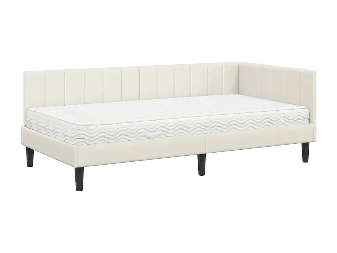 Cadre de lit d'angle avec matelas Crème 90 x 200 cm Velours