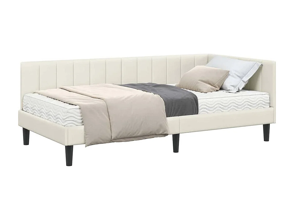 Cadre de lit d'angle avec matelas Crème 90 x 200 cm Velours