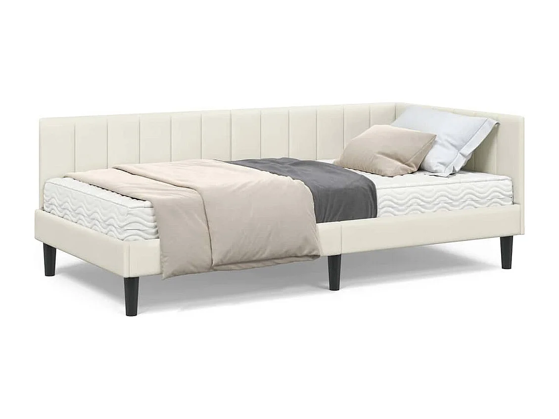 Cadre de lit d'angle avec matelas Crème 90 x 200 cm Velours