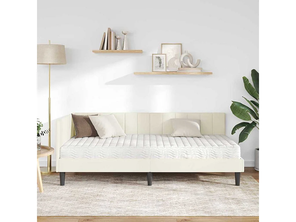 Cadre de lit d'angle avec matelas Crème 90 x 200 cm Velours