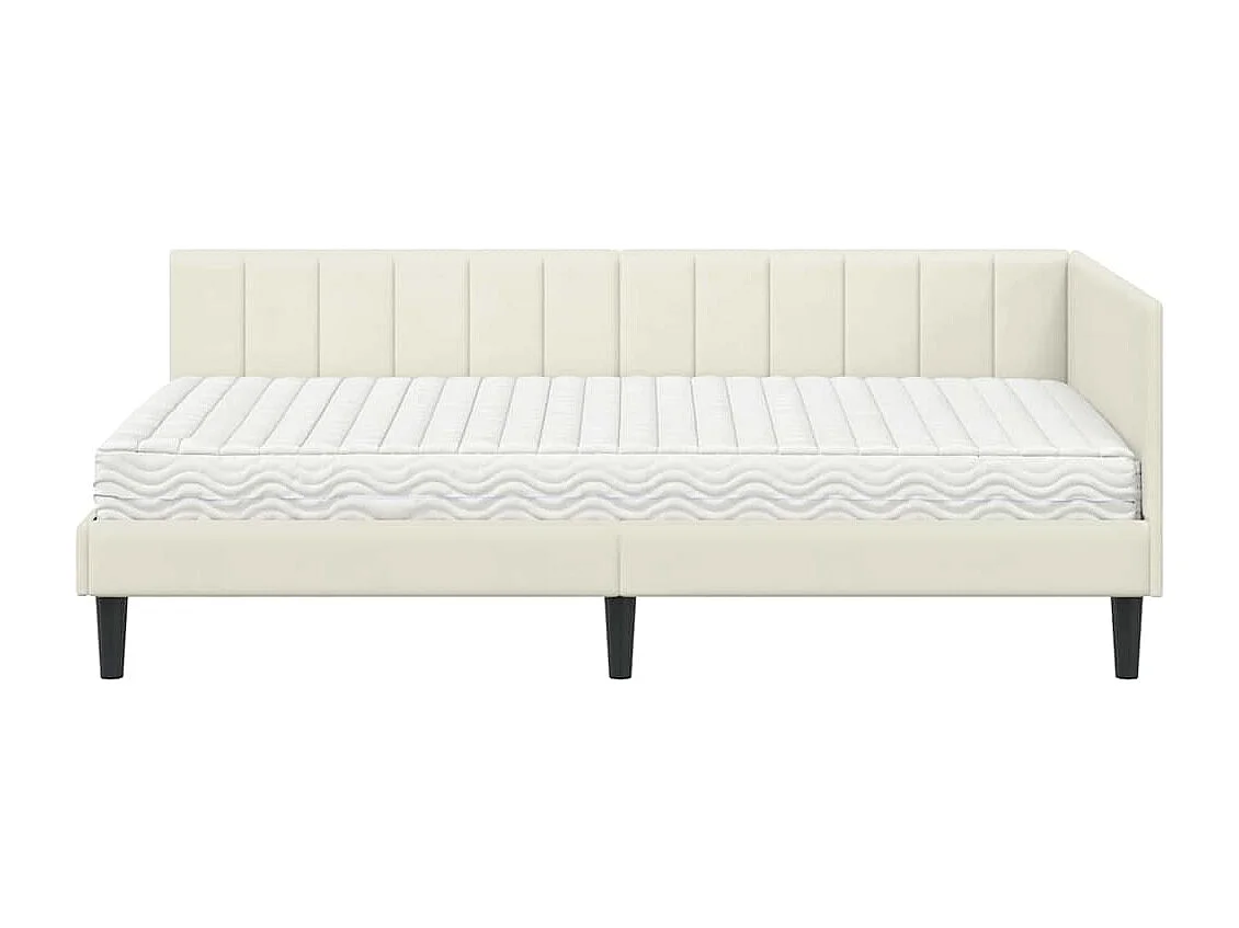 Cadre de lit d'angle avec matelas Crème 90 x 200 cm Velours