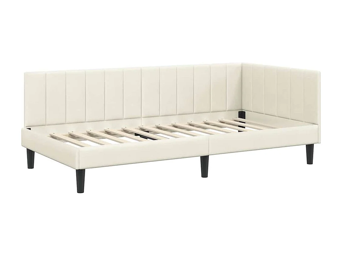 Cadre de lit d'angle avec matelas Crème 90 x 200 cm Velours