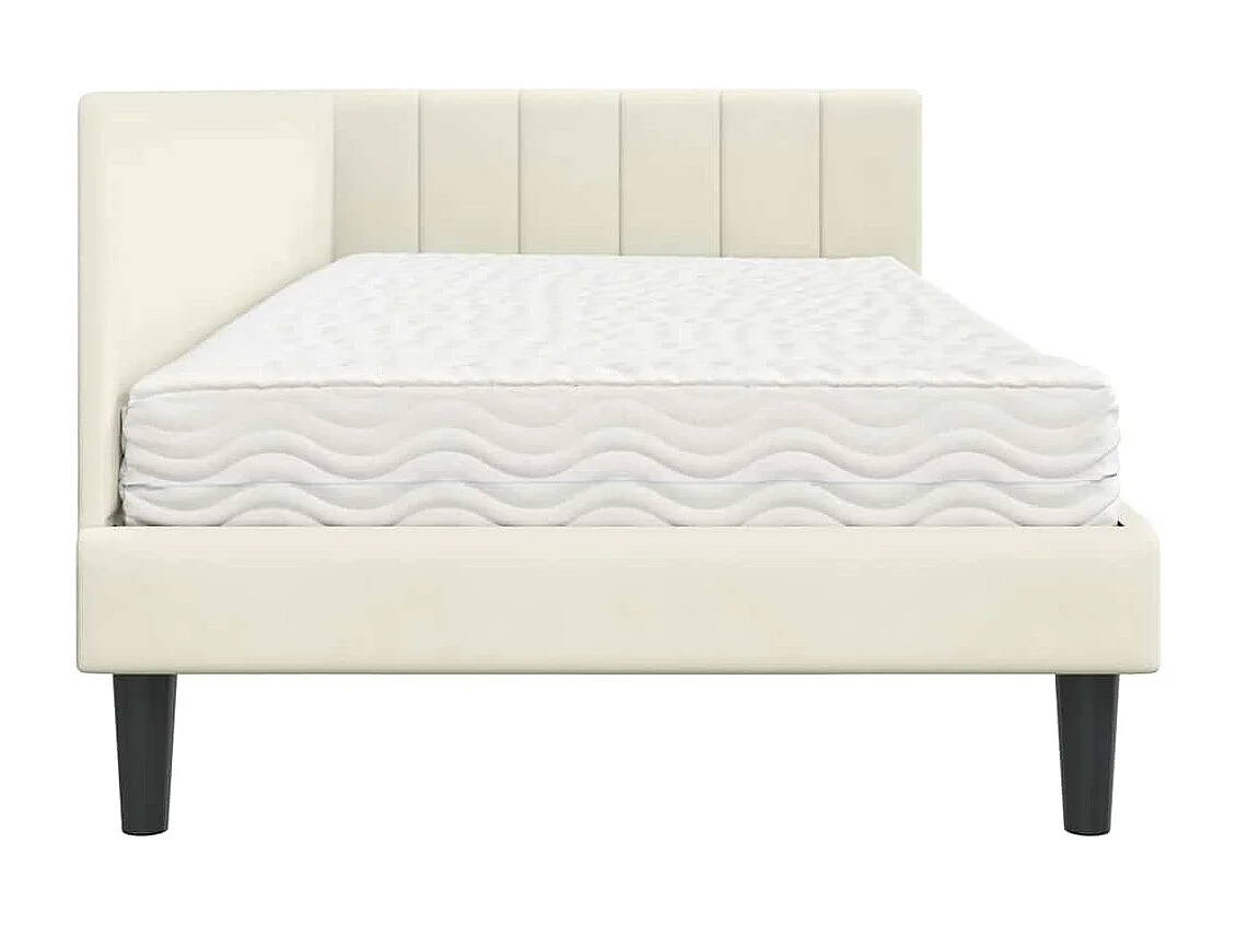 Cadre de lit d'angle avec matelas Crème 90 x 200 cm Velours