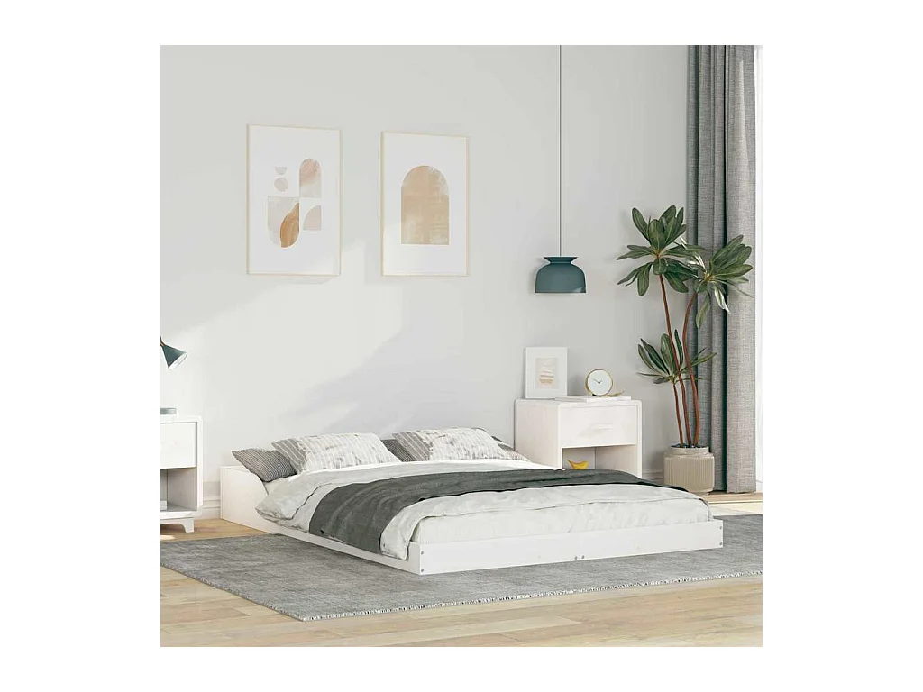Cadre de lit Blanc 140 x 190 cm Bois massif en pin
