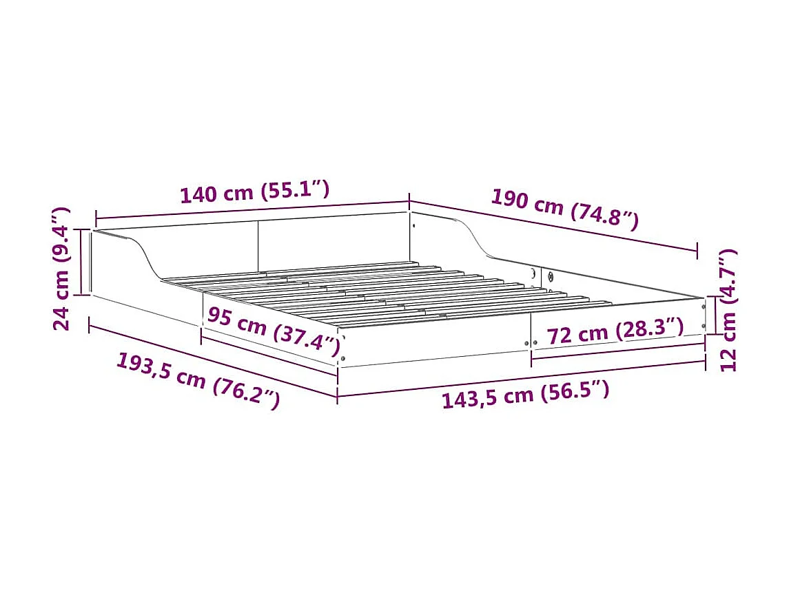 Cadre de lit Blanc 140 x 190 cm Bois massif en pin