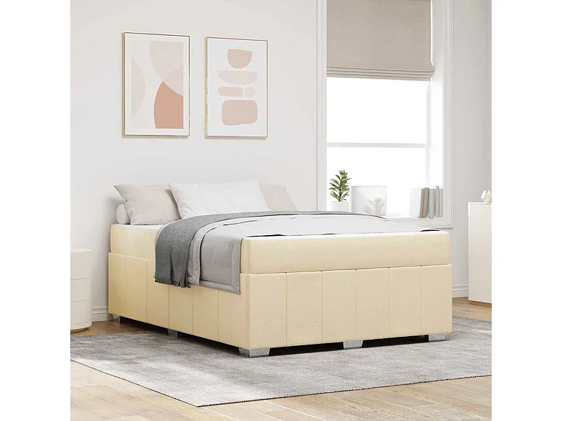 Estrutura da Cama com colchão Creme 160 x 200 cm tecido