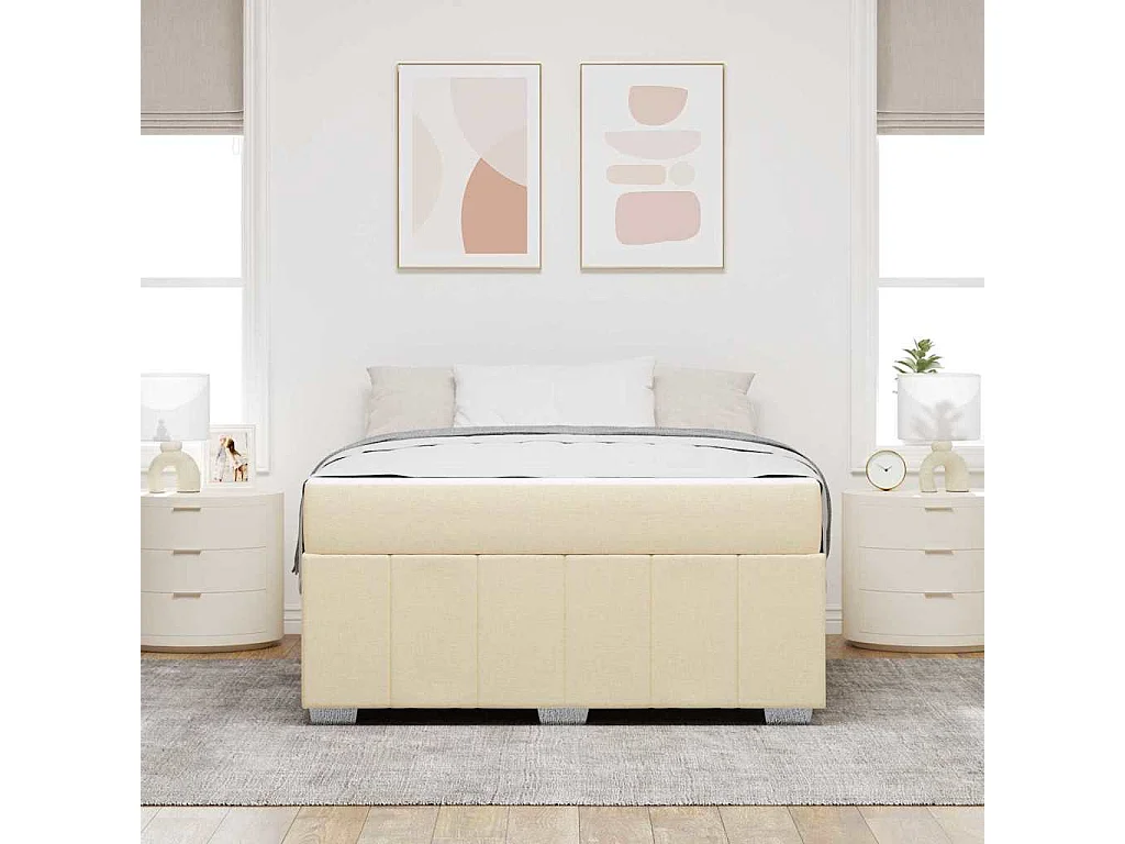 Estrutura da Cama com colchão Creme 160 x 200 cm tecido