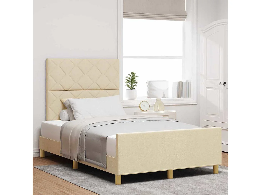 Estructura de cama con cabecera Crema 120 x 190 cm tela