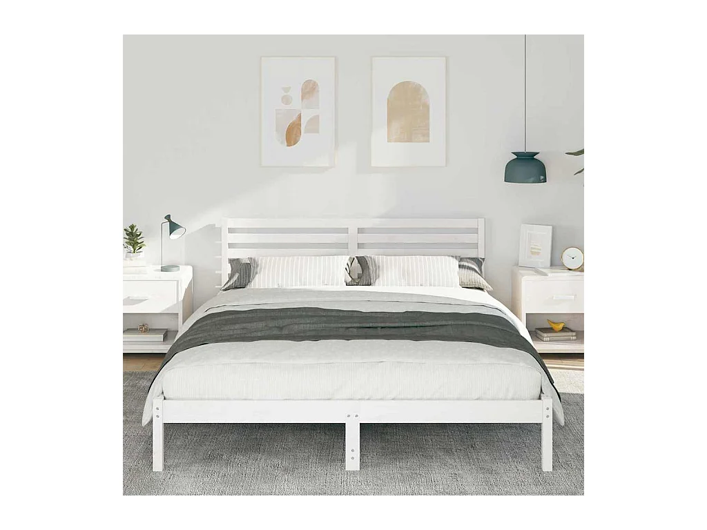 Cadre de lit Blanc 160 x 210 cm Bois massif en pin