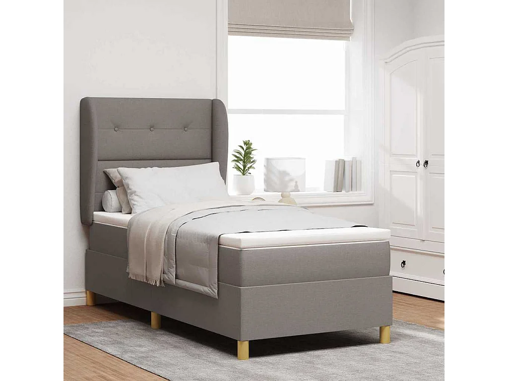 Cama con Somier y Colchón Gris Oscuro 90x190 cm de Tela Taupé
