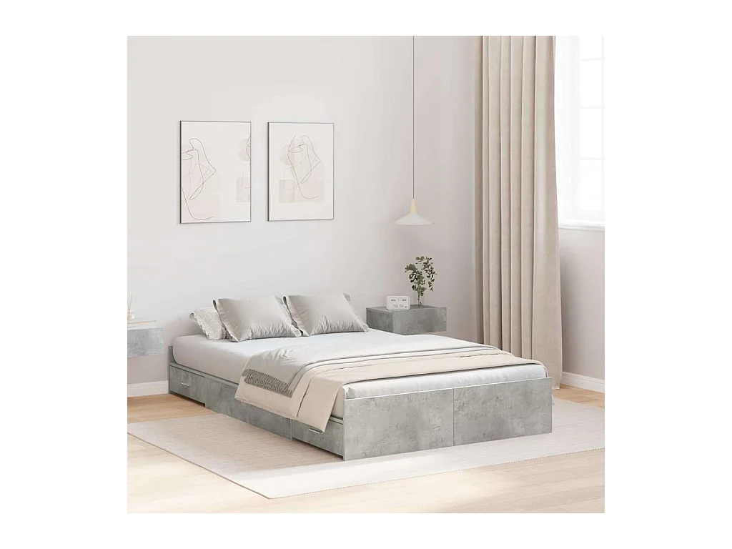 Cama con almacenamiento con cabecera Gris hormigón 120 x 190 cm