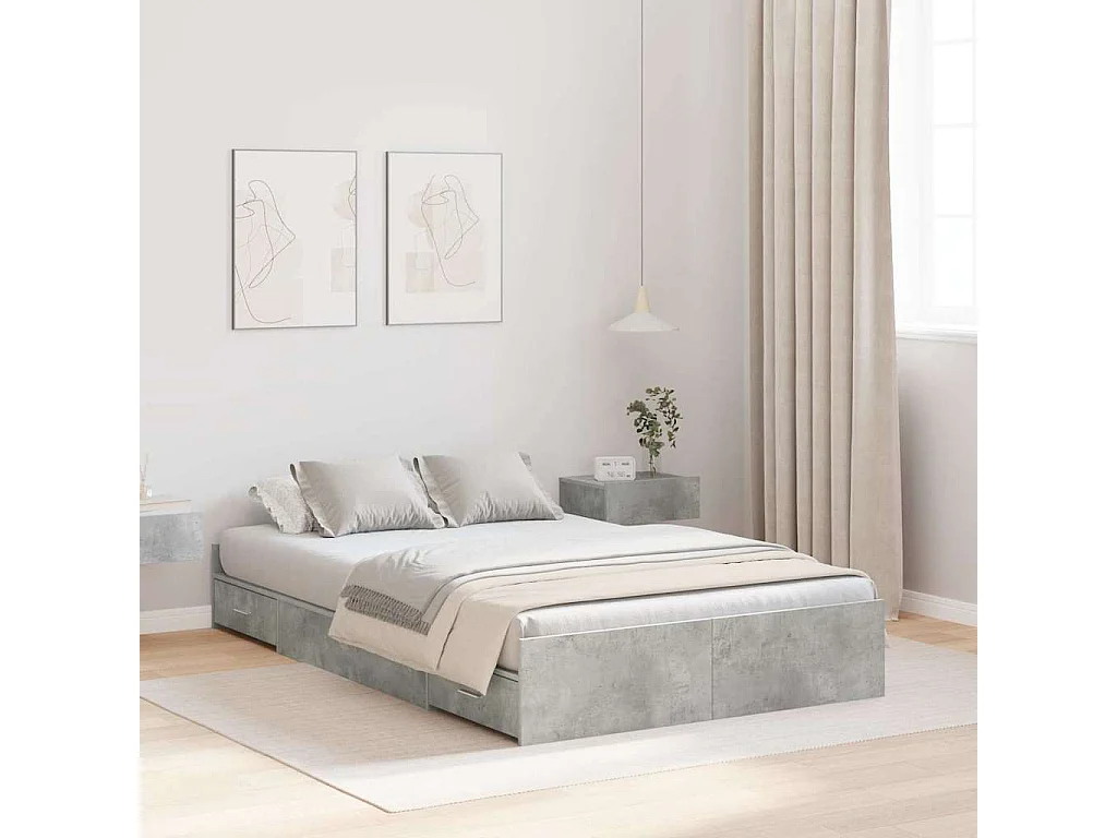 Estrado de cama com arrumação Cinzento cimento 120 x 190 cm
