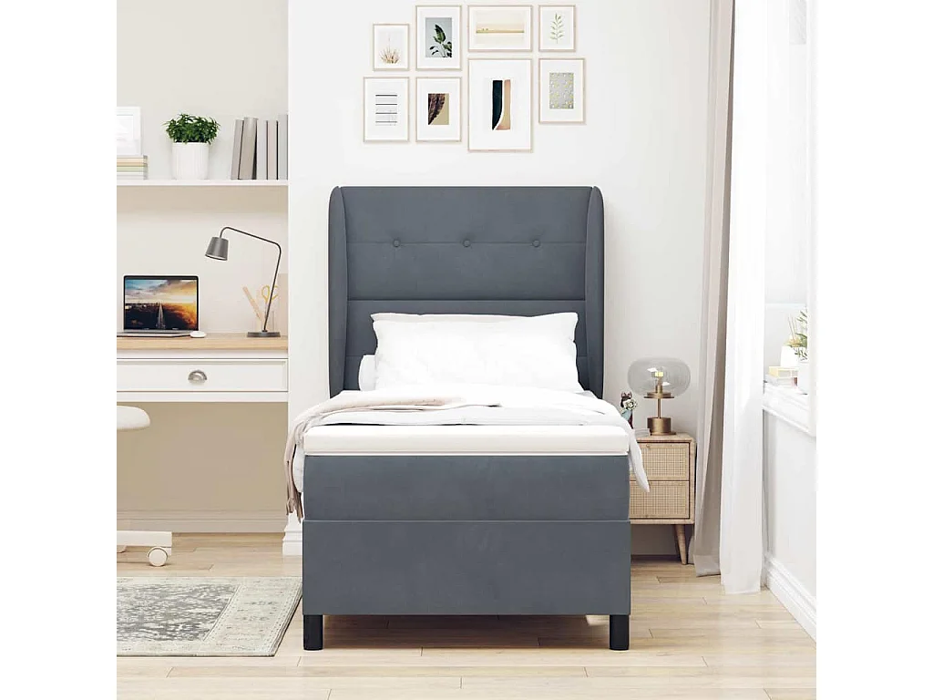 Cama tipo Box Spring Gris oscuro 90 x 200 cm Terciopelo