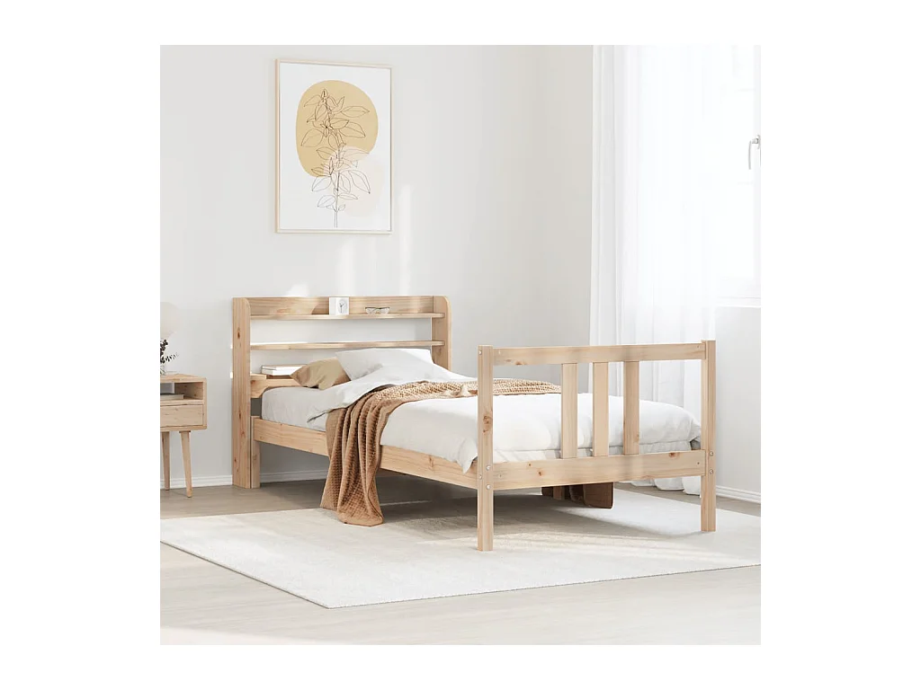 Bedframe met hoofdbord massief grenenhout 75x190 cm