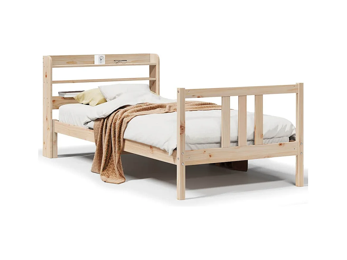 Bedframe met hoofdbord massief grenenhout 75x190 cm